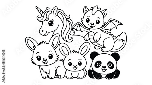 Whimsical Critters: A delightful collection of whimsical creatures, each with its unique charm. This illustration captures the spirit of fantasy and childhood imagination.