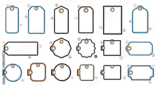 Wide variety of blank gift tags and labels in different shapes and colors provides versatile options for retail, pricing, and gifting.