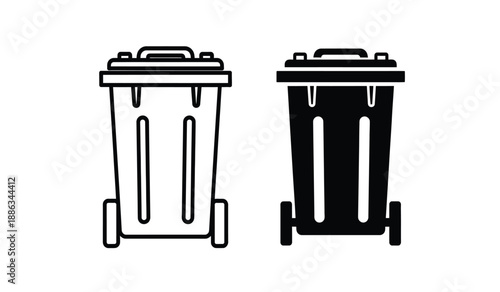 Two trash cans in black and white colors on a simple background