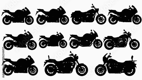 Collection of Motorcycle Silhouettes on White Background