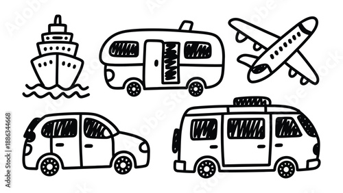 Hand-Drawn Transport Doodle: A playful collection of sketched transportation icons, inviting a sense of wanderlust and exploration.