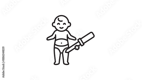 a cartoon baby holding a large pencil smiling happily high quality professional detailed modern elegant stylish