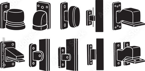 Door hardware and lock components in black and white