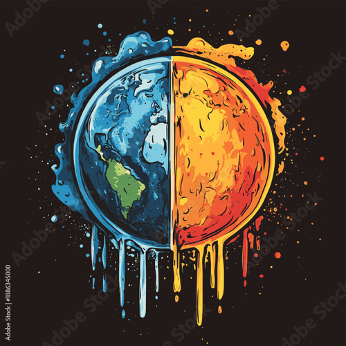 global warming stylized vector symbol , vector style simple color