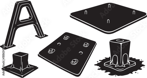 Black and white illustration of various metal plate designs