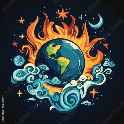 global warming stylized vector symbol , vector style simple color