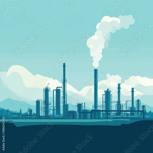 chemical, petrochemical or processing plant, heavy industry landscape, industrial background , vector style simple color