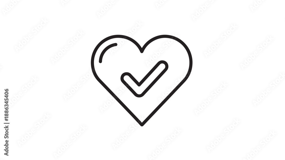 Fototapeta premium A black line drawing of a heart with a checkmark inside it high quality professional detailed