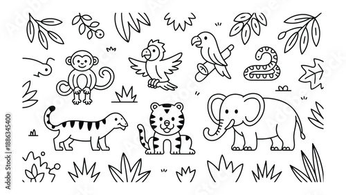 Jungle Animals Illustrations: A collection of charming cartoon illustrations showcases a variety of jungle animals, offering a playful and educational glimpse into the vibrant ecosystem.