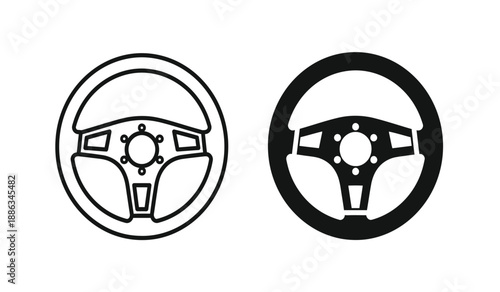 Two steering wheel icons in black and white on a pure for automotive or transportation designs