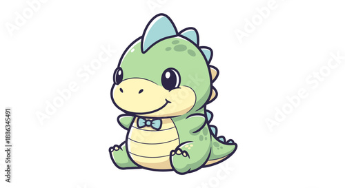 Cute green dinosaur cartoon character