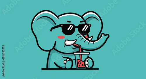 Cartoon elephant drinking beverage