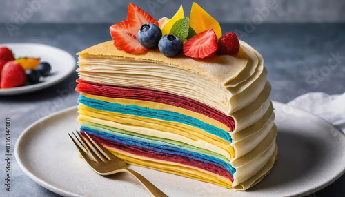 8k view rainbow layered cake.