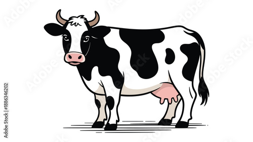 Holstein Cow: A graphic illustration of a Holstein cow, showcasing its distinctive black and white coat, standing proudly in a detailed portrait
