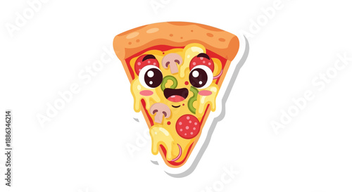 Funny cartoon pizza slice with smiling face