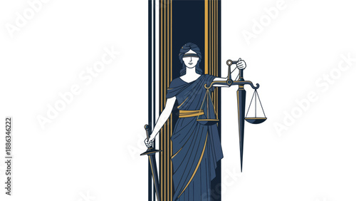 Lady Justice Blindfolded Holding Sword and Scales, Symbol of Law and Justice
