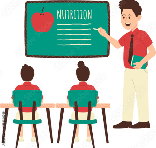 Educational Classroom Scene Illustrating Nutrition Lesson for Young Students