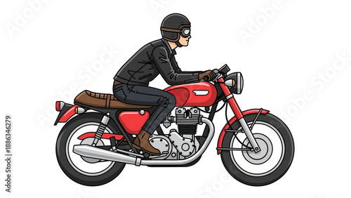 Retro Motorcycle Rider in Leather Jacket and Helmet, Vintage Style Biker
