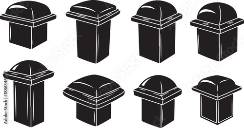 Collection of black and white trash can illustrations