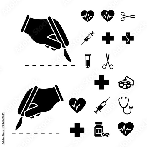 Surgical Operation Silhouette Pack - Doctor's Hands with Scalpel and Medical Tools