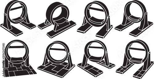 Black and white cable ties on various surfaces illustration