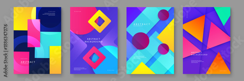 Collection of minimalist abstract posters using primary colors and bold geometric composition for branding