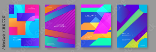 Geometric abstract layout featuring slanted blocks and vibrant color transitions for modern print media