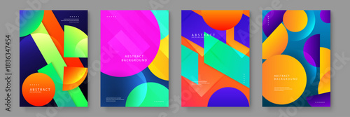 Contemporary poster designs focusing on large semicircles and rectangular shapes with bold saturated gradients