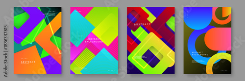 A collection of abstract layouts using squares and circles with vivid gradients for contemporary digital projects