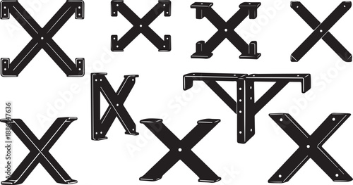 Assorted Black Metal Bracket Designs on White Background