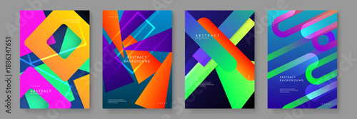 Abstract background set with intense colors and sharp geometric shapes creating a sense of movement and depth