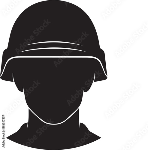 Soldier helmet with head Silhouette vector black on a white background