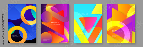High energy abstract designs featuring vivid geometric triangles and circles perfect for music festival posters and flyers