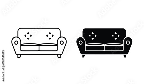 Vector illustrations of two different colored sofas with cushions on a pure