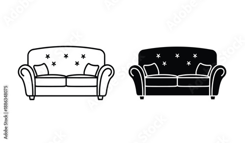 Two sofas in different colors with star tufting