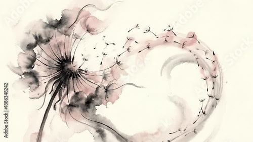 Dandelion Seed Dispersion Artful Watercolor Animation Sequence