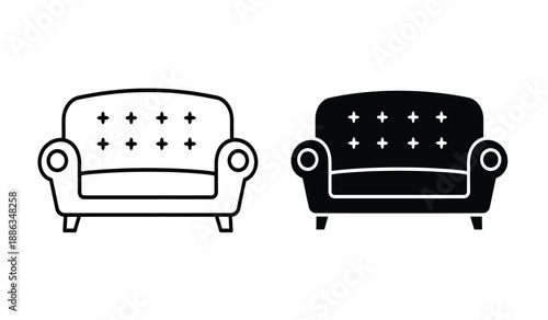 Black and white illustration of two armchairs with tufted upholstery on a pure