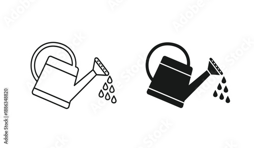 Vector illustration of two watering cans in black and white line art style