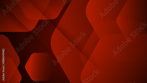 Modern red abstract background featuring layered hexagonal shapes with soft shadows and futuristic technology vibes