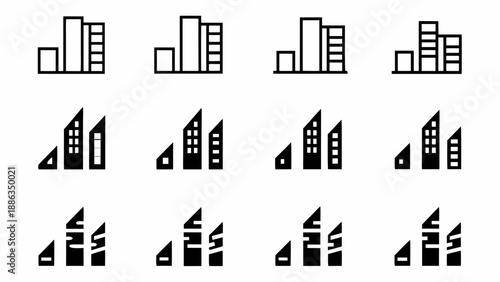 A set of modern cityscape icons in a minimalist flat design style