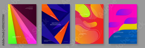 High energy poster collection with sharp triangles and wavy lines combined with bright neon color palettes for impact