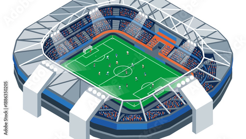 Modern Football Stadium with Crowds and Green Playing Field