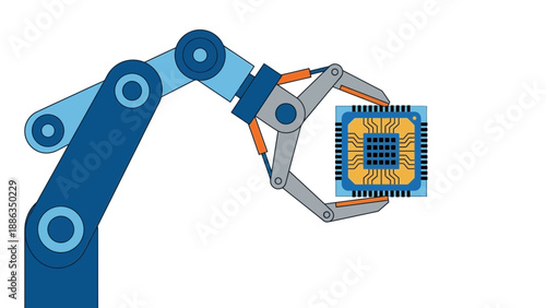 Robotic Arm Handling a Microchip in Advanced Manufacturing