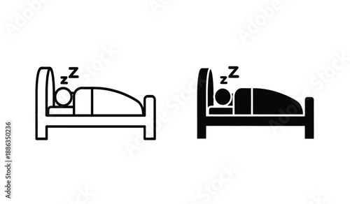 Two sleeping people in beds with zzz symbol above heads in black and white