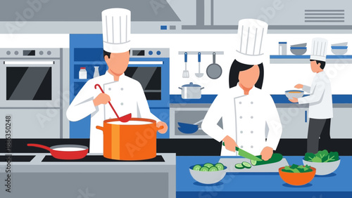 Professional Chefs Cooking in a Modern Kitchen