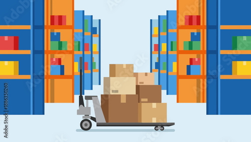 Warehouse Storage with Cart and Packed Boxes in Industrial Environment