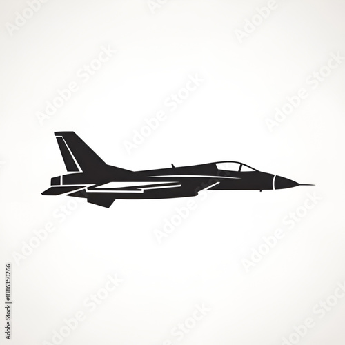 Modern Military Jet Fighter Silhouette, Supersonic Stealth Aircraft Side Profile Vector for Aerospace and Defense Logo Design