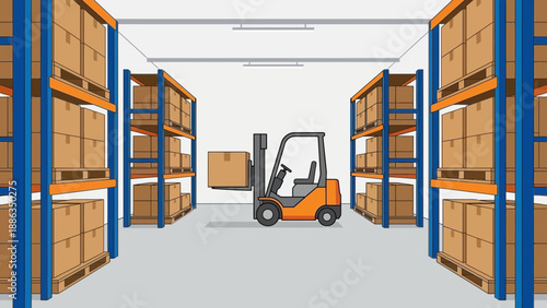 Warehouse with Shelving and Forklift in Storage Facility