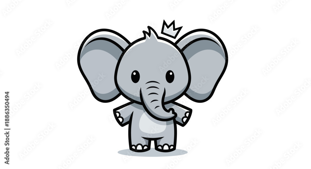 Obraz premium Cartoon elephant with crown illustration