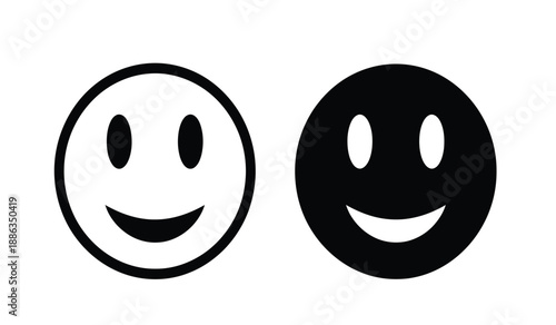 Two smiley faces in black and white on a pure